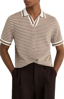Reiss Reiss Carlford Stripe Pointelle Stitch Knit Polo