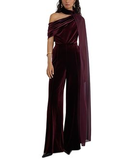 Reiss Reiss Carrie Stretch Velvet One Shoulder Jumpsuit
