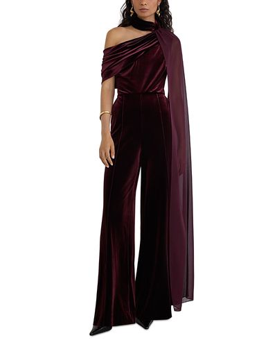 Reiss Reiss Carrie Stretch Velvet One Shoulder Jumpsuit