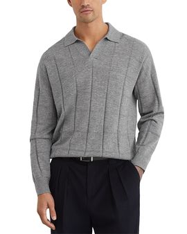 Reiss Reiss Compton Wool Open Collar Square Pattern Polo Shirt
