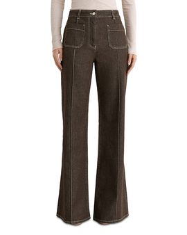 Reiss Reiss Cotton Stretch Sakura High Rise Flare Jeans in Brown