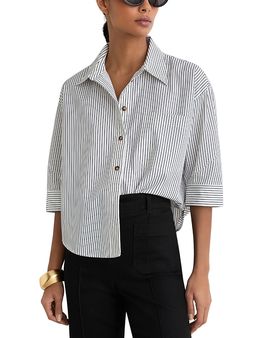 Reiss Reiss Cropped Cotton Stripe Button Down Shirt