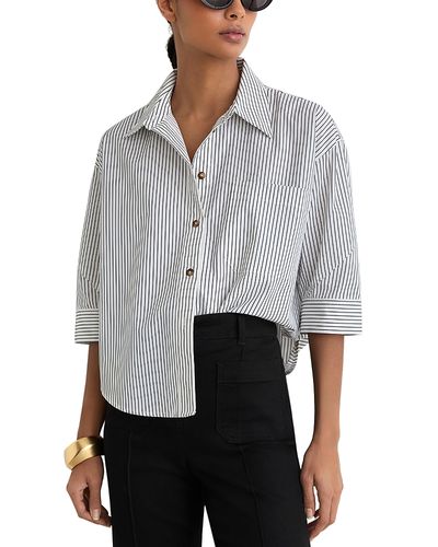 Reiss Reiss Cropped Cotton Stripe Button Down Shirt