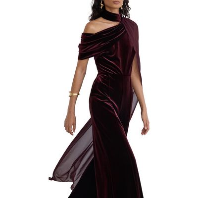 Reiss Reiss Draped Velvet One Shoulder Jumpsuit