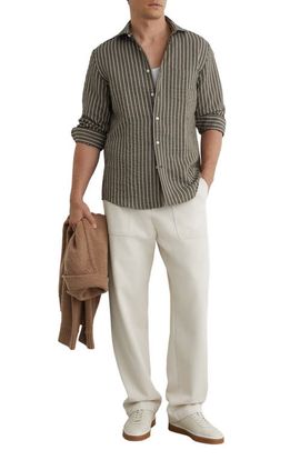 Reiss Reiss Dupree Stripe Cotton Blend Seersucker Button-Up Shirt