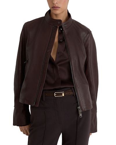 Reiss Reiss Erin Leather Stand Collar Zip Front Jacket