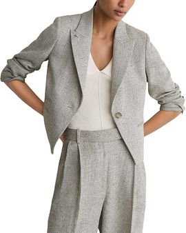 Reiss Reiss Ezra Herringbone Cropped Blazer