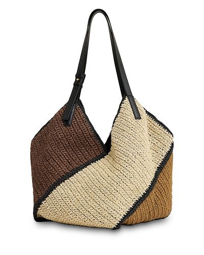 Reiss Reiss Farrah Color Block Raffia Shoulder Bag