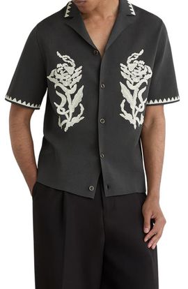 Reiss Reiss Folia Floral Embroidered Knit Camp Shirt