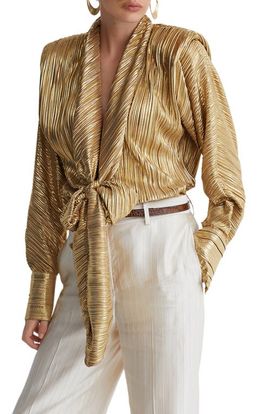 Reiss Reiss Glenn Metallic Plissé Tie Waist Top