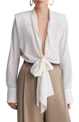 Reiss Reiss Glenn Tie Waist Silk Top