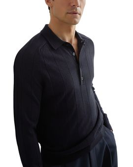 Reiss Reiss Greyson Ribbed Long Sleeve Merino Wool Polo
