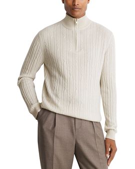 Reiss Reiss Howard Cashmere Half Zip Cable Knit Sweater