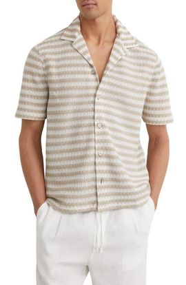 Reiss Reiss Island Striped Knit Button-Up Shirt