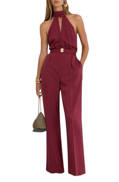 Reiss Reiss Jodie Halter Neck Belted Wide Leg Jumpsuit