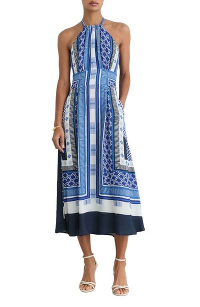 Reiss Reiss Joselyn Scarf Print Halter Neck Midi Dress