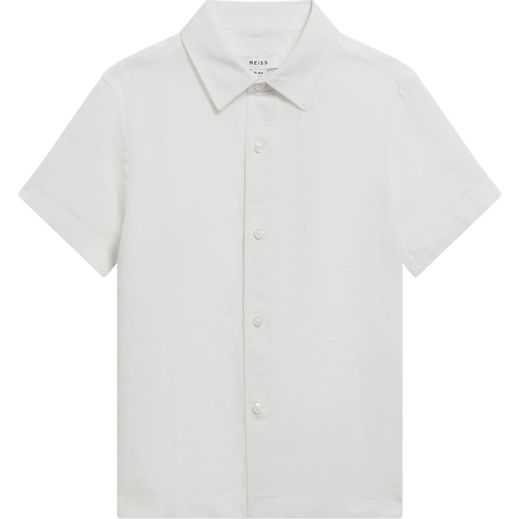 Reiss Reiss Kids' Holiday Jr. Short Sleeve Linen Button-Up Shirt