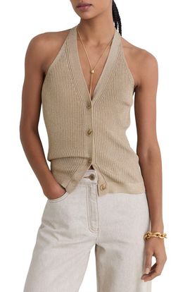 Reiss Reiss Lilana Metallic Rib Knit Button-Up Tank