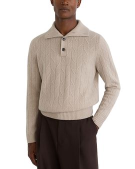 Reiss Reiss Littleton Wool Half Button Diagonal Stitch Sweater