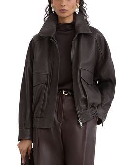 Reiss Reiss Maeve Grained Leather Collared Jacket