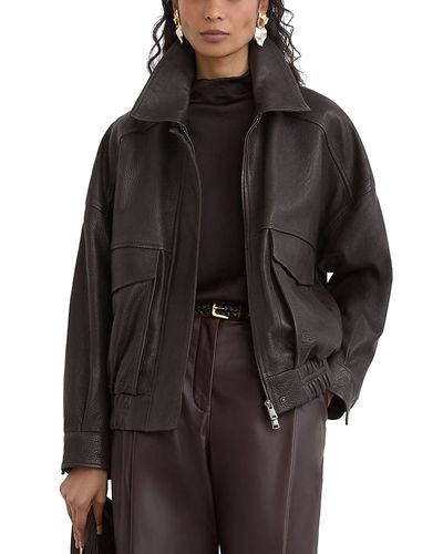 Reiss Reiss Maeve Grained Leather Collared Jacket
