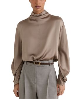 Reiss Reiss Meena High Neck Long Sleeve Silk Top