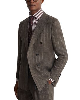 Reiss Reiss Miramare Peak Lapel Pinstripe Double Breasted Linen Cotton Blazer
