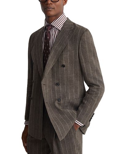 Reiss Reiss Miramare Peak Lapel Pinstripe Double Breasted Linen Cotton Blazer