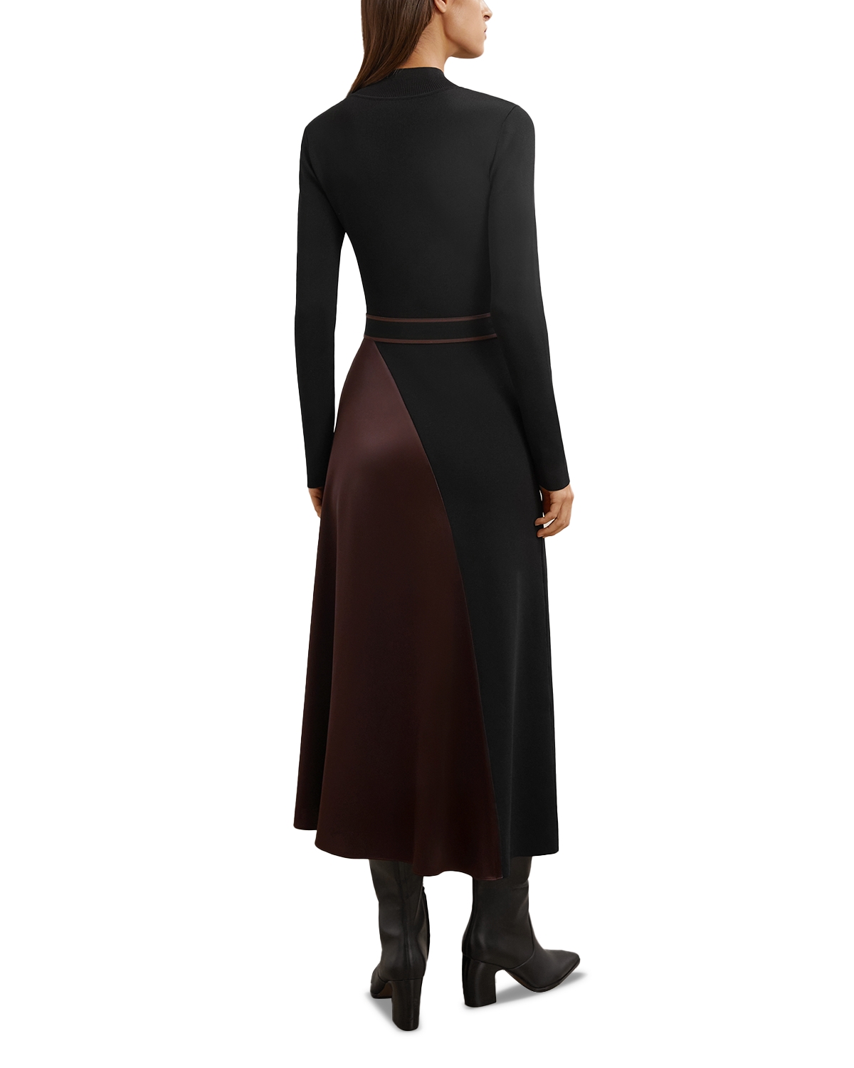 misty knit pleated dress Winter Maxi Knit Dress for Women - Fit and Flare, Long Sleeves, Round Neck - Midi, Aline