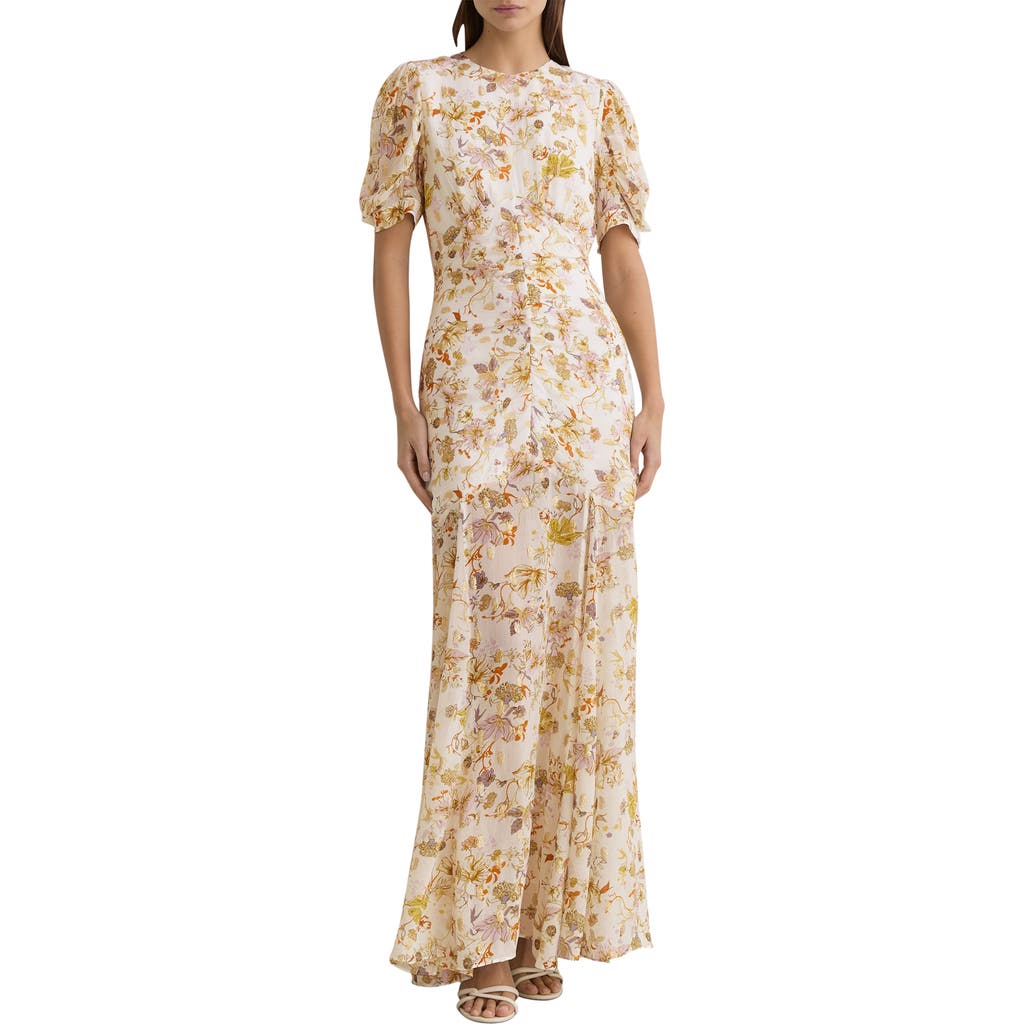 Reiss Reiss Naia Metallic Floral Print Back Cutout Maxi Dress