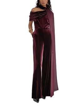 Reiss Reiss Petite Carrie Stretch Velvet One Shoulder Jumpsuit