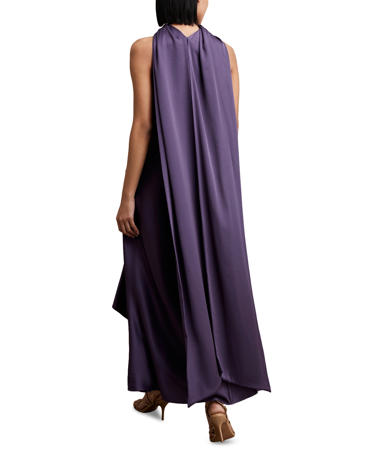 reiss purple dress Reiss Satin Tuck-Detail Cape Midi Dress in Purple