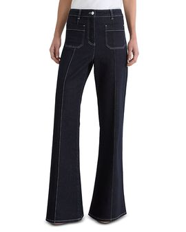 Reiss Reiss Petite Patch Pocket High Rise Flare Leg Jeans in Indigo Blue