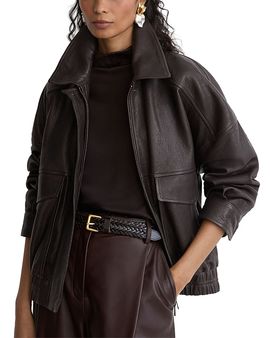 Reiss Reiss Petites Maeve Grained Leather Collared Jacket