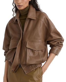 Reiss Reiss Petites Maeve Leather Collared Jacket