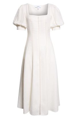 Reiss Reiss Riva Stitch Puff Sleeve Linen Midi Dress