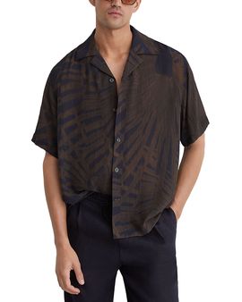 Reiss Reiss Shindora Cuban Collar Palm Print Shirt