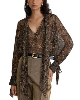 Reiss Reiss Silk Blend Tie Neck Blouse