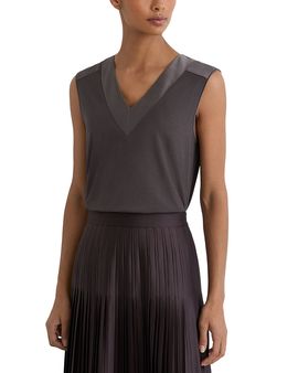 Reiss Reiss Silk Stretch Trim Sleeveless Top