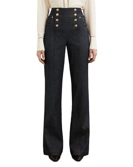 Reiss Reiss Skylar Button Fly Mid Rise Flare Leg Jeans in Dark Blue
