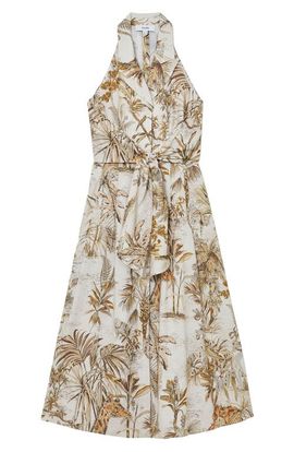 Reiss Reiss Tate Safari Print Front Tie Midi Dress