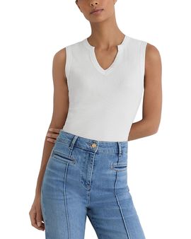 Reiss Reiss Thena Cotton Stretch Split Neck Tank Top
