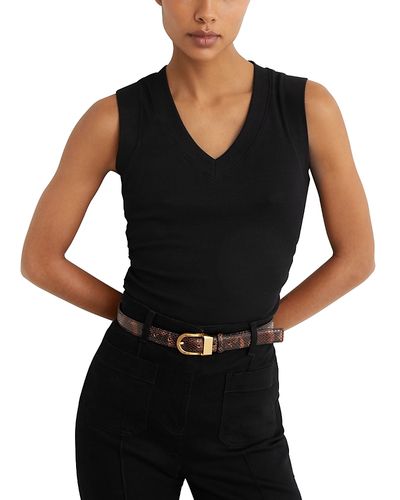 Reiss Reiss V Neck Ruched Ribbed Tank Top
