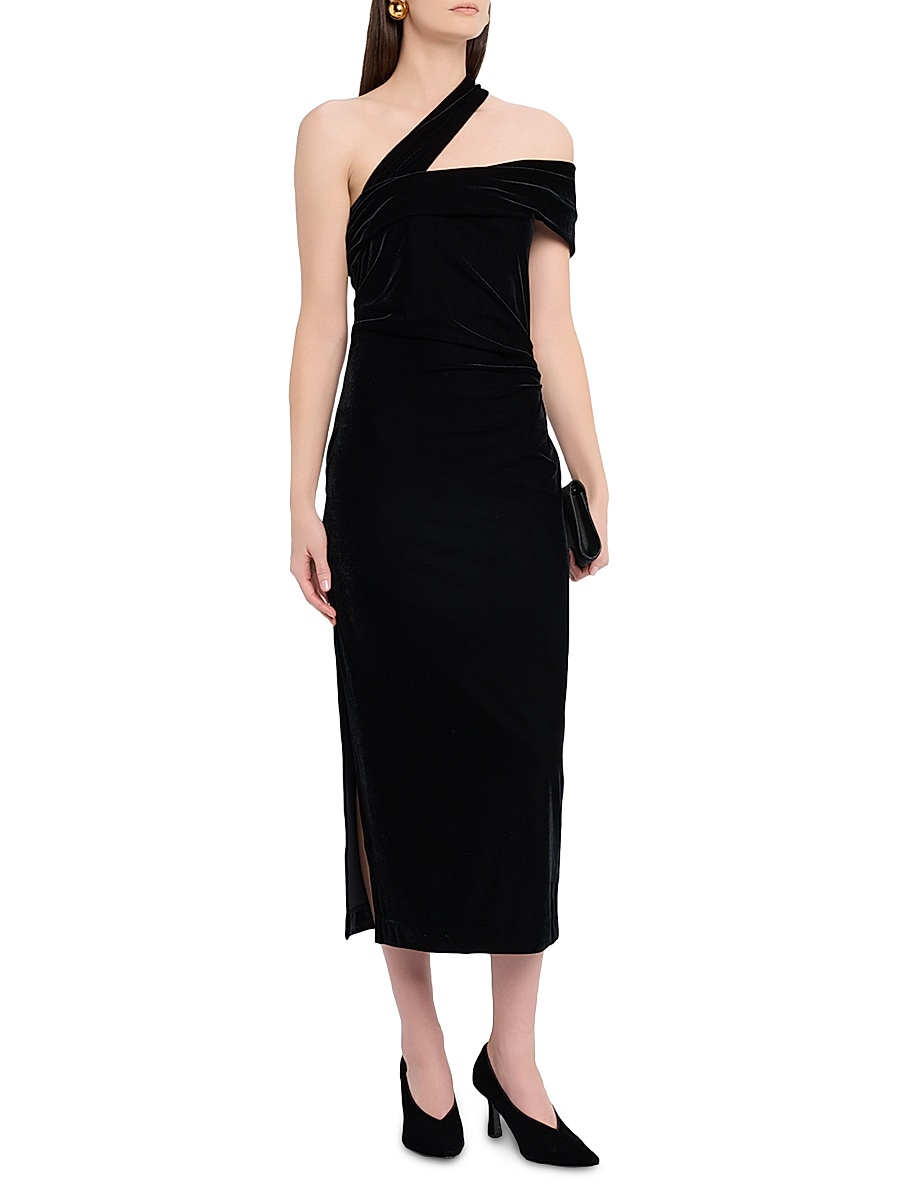 black velvet asymmetric bodycon midi dress Reiss COLOR:WHITE MULTI Finished in a standout 25AFTERPAY Coco Knit Bow Ruffle