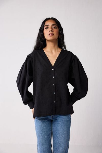Reistor Reistor Embroidered Shirt with Long Balloon Sleeves