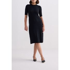 Reistor Reistor High Crew Neck Fitted Dress with Elbow Sleeves