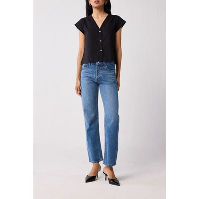 Reistor Reistor V-Neck Embroidered Top with Front Buttons