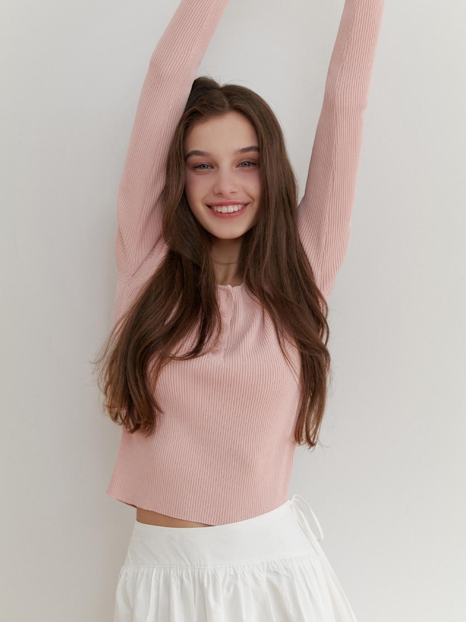 RE_L Button Ribbed Long Sleeve Knit [Pink]