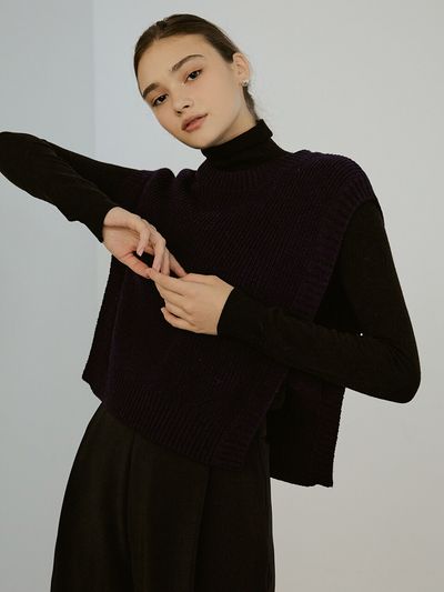 RE_L Cropped Wool Knit Vest_Navy