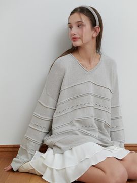 RE_L Overfit V-neck Cotton Knit [Gray]